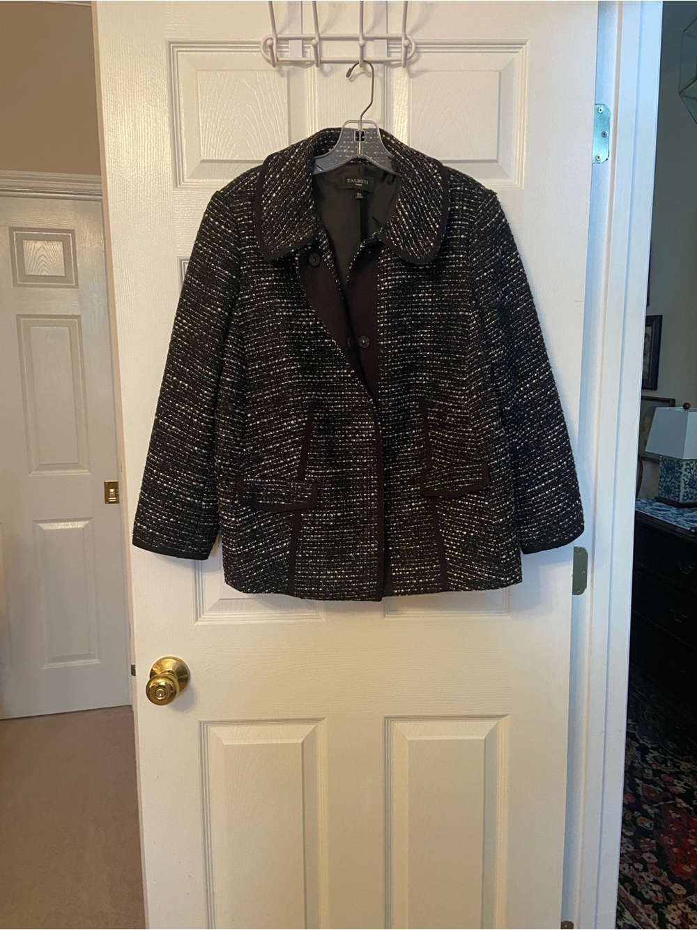 Talbots Black Tweed Blazer Jacket with White Fleck